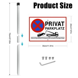 Private Parking Sign, Private Parking Sign with Post Bracket, Aluminium, 30 x 20 cm, Vehicles Will Be Towed Parking Signs Private Property (White, 70 cm Posts)