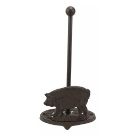 Ebros Gift 13.5 Inch High Pig Cast Iron Paper Towel Holder Stand Home Decor