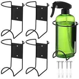 CroBlissful Spray Bottle Holder Wall Mount Heavy Duty Spray Bottle Rack Stainless Steel Storage Rack Garage Can Organizer Craft with Hardware(Black,4 Pcs)