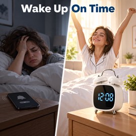 Super Loud Digital Alarm Clock with Dual Bell – LED Bedside Clock with Voice Control, Night Mode & 12/24H Display