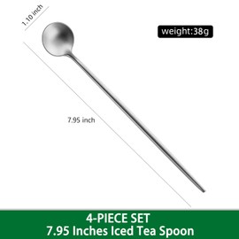 DEHOV - Juego de 4 cucharas largas de té helado SS18/10 de mango largo, acabado satinado, acero inoxidable, para remover cócteles, helados, leche, cucharaditas heladas