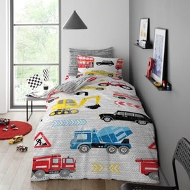GC GAVENO CAVAILIA Kids Duvet Cover Set - Transport Cars Bedding & Linen Sets with Pillowcase - Polycotton Children Quilt Cover Single Bed Set (135x200 cm) - Washable