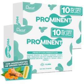 PROMINENT FLORA Probióticos + Prebióticos Vitamina D Cúrcuma Biotina Inulina 10 Billones UFC Microbiota Absorción de Nutrientes 60 Días