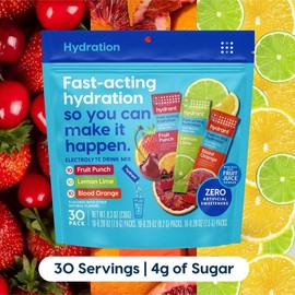 HYDRANT Sugar-Free Electrolyte Drink Mix Variety Pack - 30 Sticks | No Stevia, Real Fruit Juice Powder | Lemonade Flavor | Healthcare, Probiotics, Water | Non-GMO Verified, Vegan, Gluten-Free, Made in USA - Dietary:_Low Sugar Variety Pack