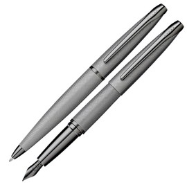 Cross ATX Ballpoint Pen and Fountain Pen Gift Set (Medium Line or Nib Size) Brushed Titanium Grey Ink Colour Black