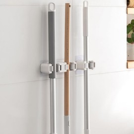 feelP0P0 Broom Holder Wall Mount Mop and Command Broom Hanger Organizer Wall Mount Self Adhesive (Single clip+double clip)