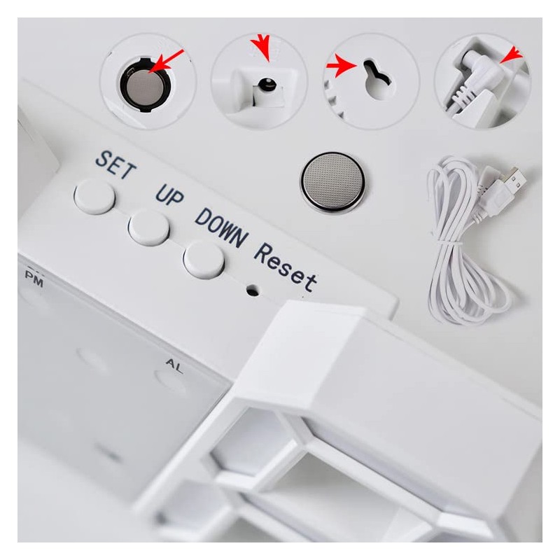 LED Digital Wall Clock Alarm USB Date Temperature Table Desktop