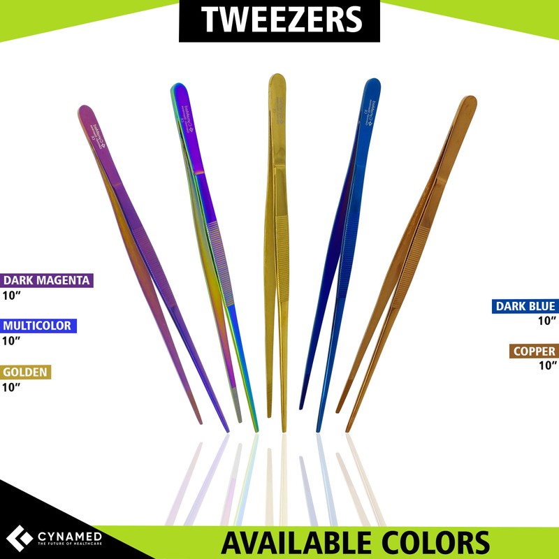 Cynamed 10” Kitchen Premium Tongs Tweezers Stainless Steel, Long with
