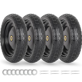4.00-6 Flat-free Solid Tire and Wheel Replacement, 13" Wheelbarrow Tires with 5/8" Axle Bore Hole, 2.2" Offset Hub for Wheelbarrow Garden Wagon Trolley Dolly (4-pcs)