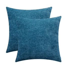 CaliTime Pack of 2 Cozy Throw Pillow Covers Cases for Couch Sofa Home Decoration Solid Dyed Soft Chenille 16 X 16 Inches Ocean Blue