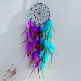 NingPower 2 Colors Feathers Dream Catcher Handmade Woven Wall Hanging Dreamcatcher for Home Decor Bedroom Dormitory Room Wall Decor Art Ornament Craft, Blue Purple