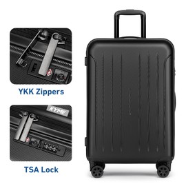 KYME Luggage Sets, Suitcase With Double Spinner Wheels, TSA Lock Hard Shell 2 Piece Set, PC+ABS Suitcases 20”&24”, Black