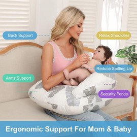 Nursing Pillow for Breastfeeding, Breastfeeding Essentials for Newborn, More Support for Mom and Baby, with Adjustable Waist Strap and Removable Cotton Cover