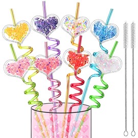 24 Reusable Glitter Heart Drinking Straws,Bachelorette Children's Day Decor