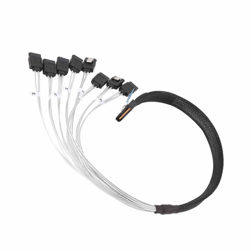 MCIO 8i to 8xSATA3.0 Cable 19.7 Inch Silver Plated OFC