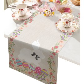Easter Day Table Runner, Easter Rabbit Bunny Table Runners, Easter Eggs Home Decoration Spring Table Setting Decor for Easter Party Kitchen Dinner - 13 x 90 inches (Blue Pink Floral Spring, Rustic)