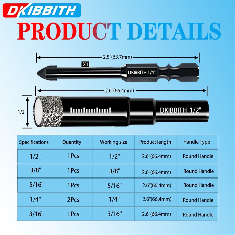 DKIBBITH 7 Pack Dry Diamond Drill Bits & Tile Drill