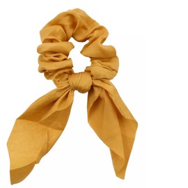 Mytoptrendz Plain Satin Scrunchie For Girls High Ponytail Holder Knotted Bow Tail Scarf Hair Ties Women Bun Up Do Bobbles(Yellow)