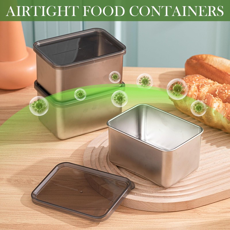 Hushee 6 Pcs 304 Stainless Steel Sandwich Containers with Lids