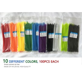 Alopuxi 8 Inch 1000pcs Colored Zip Ties 20lb Strength, Multi-Purpose Cable Ties