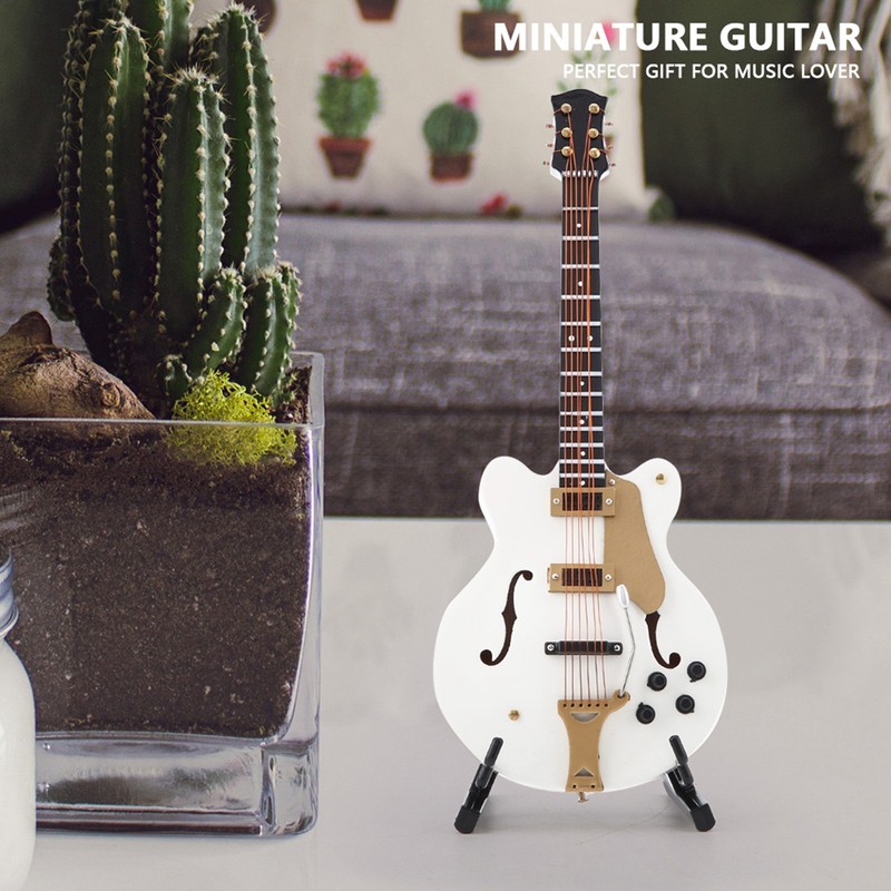 5.5in White Miniature Electric Guitar Replica with Box Instrument Model