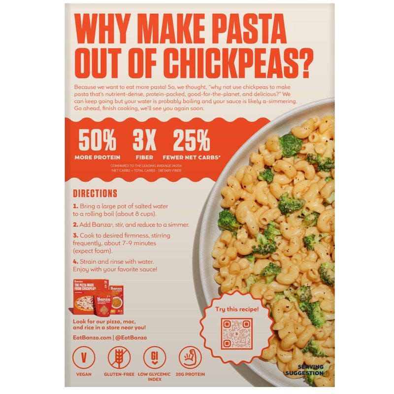 Banza Gluten-Free Chickpea Pasta, Elbows 23g Protein | Lower Carb