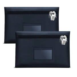 Smunijon Lockable bank bag large 12.2x8.2 Inches money bags with lock locking bank deposit bags with Dual zipper safe Lockable money bag with bag Cash Bag (2, blue, Medium)