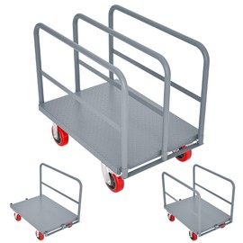 Steel Panel Truck, Heavy Duty Drywall Lumber Cart Platform Truck Flat Cart, 2000lbs Hand Truck Push Cart Dolly with 6" Swivel Brake Casters and 3 Side Handrails(36" x 24")