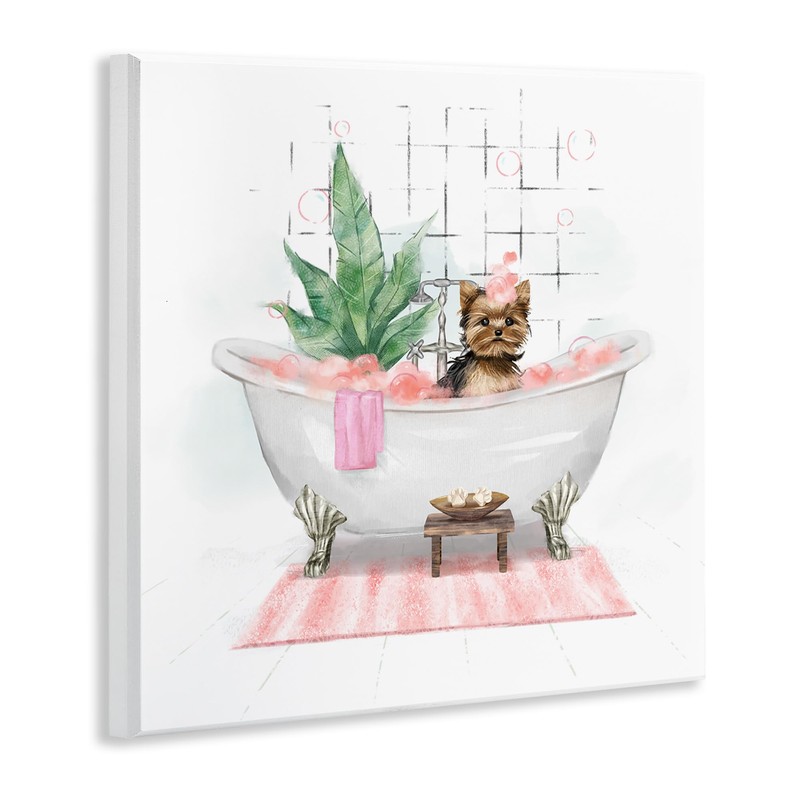 Stupell Industries Chic Yorkie Dog in Pink Bubble Bath, Designed