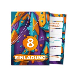 12 Invitation Cards for 8th Children's Birthday Girls Boys Climbing Park Cool Colourful Invitations Eighth Birthday