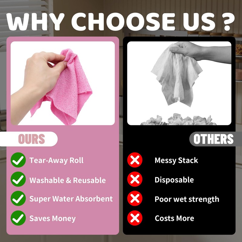 PCCALIGO 50-Pack Microfiber Cleaning Cloth Roll 12"x12", Lint-Free, Pink
