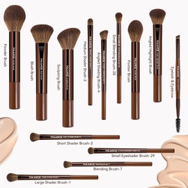 MAANGE Set de Brochas de Maquillaje de Alta Calidad 13Pcs Brochas para Maquillaje de Aluminio con Estuche Impermeable y Esponja de Polvos Multifuncional Brochas para Base,Sombra de Ojos y Polvos Ideal para Viajes(Marrón Oscuro)