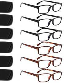 Kerecsen 6-Pack Reading Glasses Blue Light Blocking,Spring Hinge Readers for Men Women,Computer Eyeglasses (3BLACK 3Tortoise, 0.5, multiplier_x)