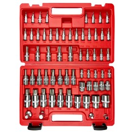 EACELIY 64PCS 1/4,3/8&1/2” Master Torx Bit Socket Set and External Torx Socket Set,E4-E24,T6-T70,TT6-TT70,TP8-TP60,Adapters,S2 and Cr-V Steel