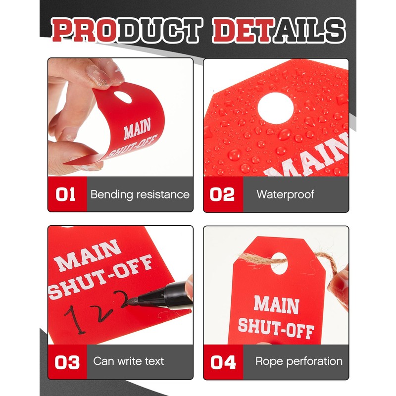 Threehoney 20 Pcs Main Shut Off Valve Tags 2 x