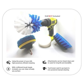 Pro-Graad Juego de accesorios de cepillo para polvo de taladro de 4 piezas, almohadilla de limpieza y esponja – Kit de limpieza de cepillo para polvo eléctrico para limpieza profunda multiusos para baño, cocina, lechada, piso, tina, ducha, azulejos