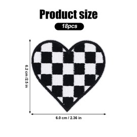 18 pcs Heart Iron on Patches, Classic Black White Checkered Heart Decorative Applique Embroidery Sewing Iron on Trucker Hat Patches for Jeans Shirt Hats Crafts