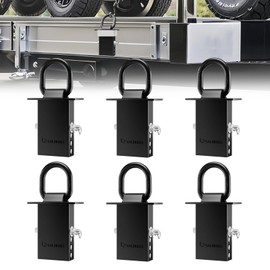 SALUINOKI Stake Pocket D-Ring Heavy Duty with Anti-Loss Lock and Gloves, Trailer D-Ring Stake Pocket Tie Downs Breaking Load 16,200lbs Galvanized Black (6 Set)