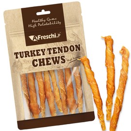 AFreschi Turkey Tendons for Dogs, USA-Sourced, Healthy Dog Treats, Rawhide-Free Puppy Chews, All Natural, Hypoallergenic Dog Treats, Classic Series, Turkey Tendon Wrapped Chicken Stick, 3.5 oz Pack