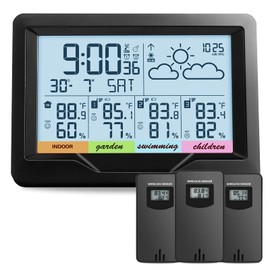 Weather Station Wireless Indoor Outdoor with 3 Sensors, Indoor Outdoor Thermometer with Digital Atomic Clock & Dual Alarm, Temperature Humidity Monitor and Barometer with Backlight for Forecast