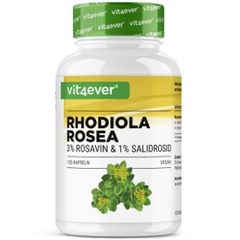 Echter Rhodiola Rosea Extrakt - 120 Kapseln mit 500 mg - Premium Rohstoff: 3% Rosavin & 1% Salidrosid - 100% Rosenwurz Wurzel Extrakt - Hochdosiert - Vegan