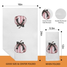 Kemingni Fall Pumpkin Kitchen Towels, Pink Pumpkin Black Coquette Bow Fall Hand Towels for Bathroom Kitchen, Fall Dish Towels Tea Towels, Fall Kitchen Bathroom Decor, 16x24 Inches