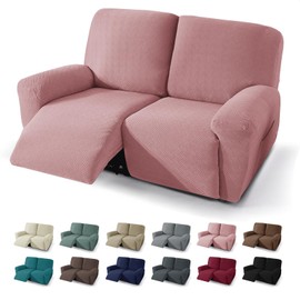 JIVINER 4 Pieces Recliner Loveseat Covers Stretch Recliner Sofa Slipcover with Elastic Bottom Jacquard Fitted Reclining Couch Cover Furniture Protector with Pockets (2 Seater, Dusty Pink)