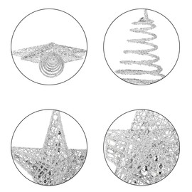 Christmas Tree Star Topper, Star Tree Topper, Star for Christmas Tree Topper, Glitter Star Made of Metal, Glitter Christmas Tree Topper, Glitter Tree Top Star, for Christmas Party, 20 cm, Silver