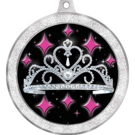 Crown Awards Beauty Queen Medal, 2 1/2" Silver Glitter Princess Tiara Pageant Medals, Great Beauty 5 Pack Prime