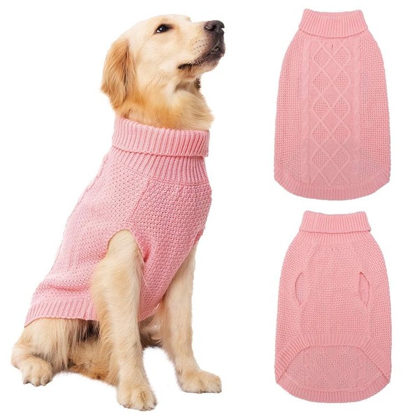 Mihachi Turtleneck Dog Sweater - Winter Coat Apparel Classic Cable Knit Clothes with Leash Hole for Cold Weather, Ideal Gift for Pet in New Year