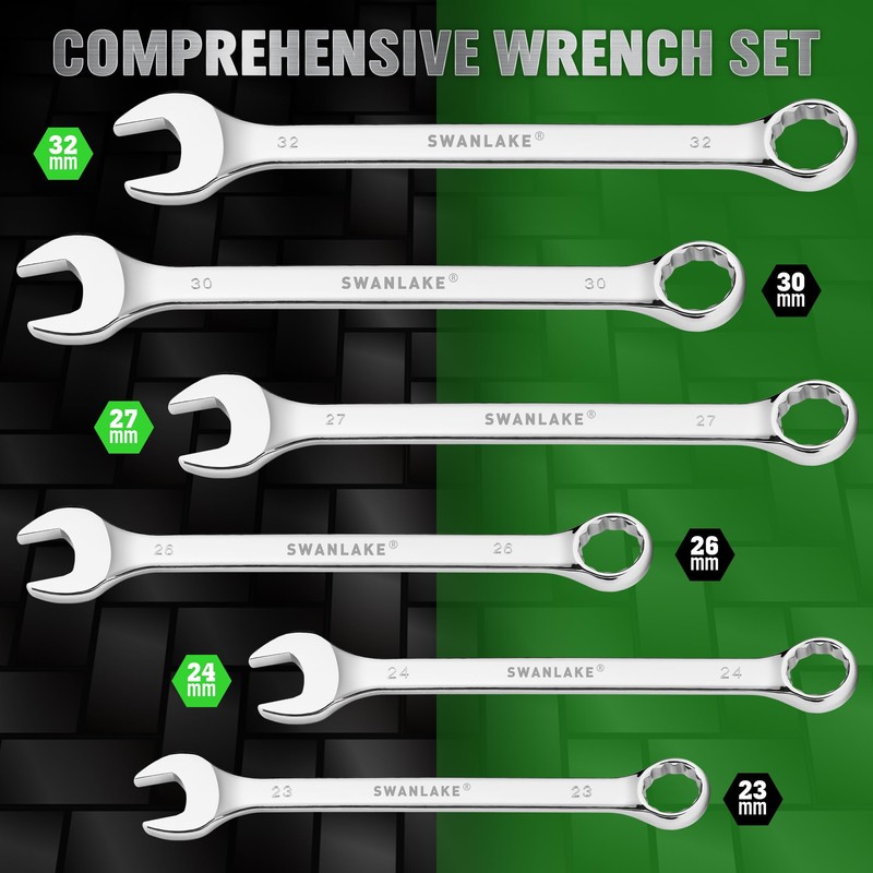 6-Piece All-Purpose Combination Wrench Set, Metric & Standard 23mm, 24mm,