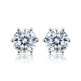 Springlight Moissanite 925 Sterling Silver Stud Earrings,0.5ct/1ct D Color VVS1 Clarity Round Moissanite Diamond Earrings, Moissanite Jewelry Birthday Gifts for Her. (0.5CT(5.2MM)/Pair)