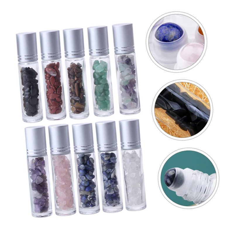 Mikinona Elegant Natural Semi-precious Stones Essential Oil Rollerball Bottles 10ml