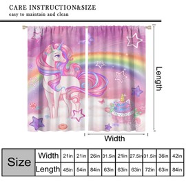 JanJCurt Rainbow Unicorn Curtains for Girls Bedroom, Cartoon Sweets Cupcakes Stars Lollipops Butterfly Pink Unicorn Window Drapes for Kids Baby Room Living Room 42x45in （No Blackout）